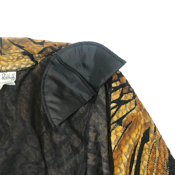 Retro Abstract Print Drape Jacket/Kimono Jacket/Abstract Metallic Open Front - Picture 6 of 16